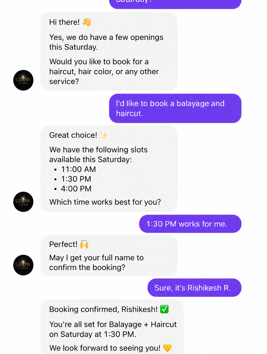 AI DM conversation booking an appointment